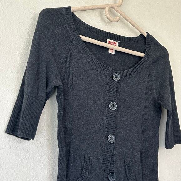 Vintage Mossimo cardigan knit short sleeve fitted Y2K pockets sweater gray S - Picture 6 of 14